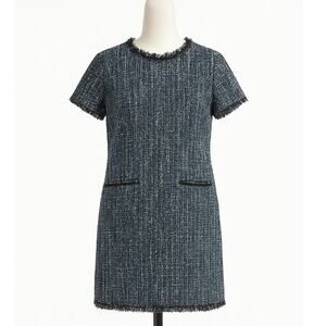 L.K. Bennett London Edelle Tweed Shift Dress Blue Black White Size 14 US 46 EU